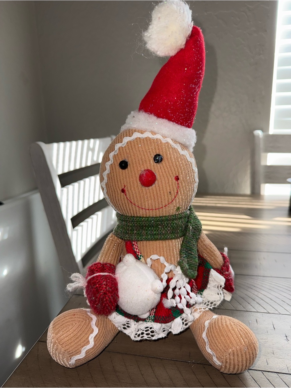 Holiday Gingerbread Plush Doll with Red Hat and Green Scarf